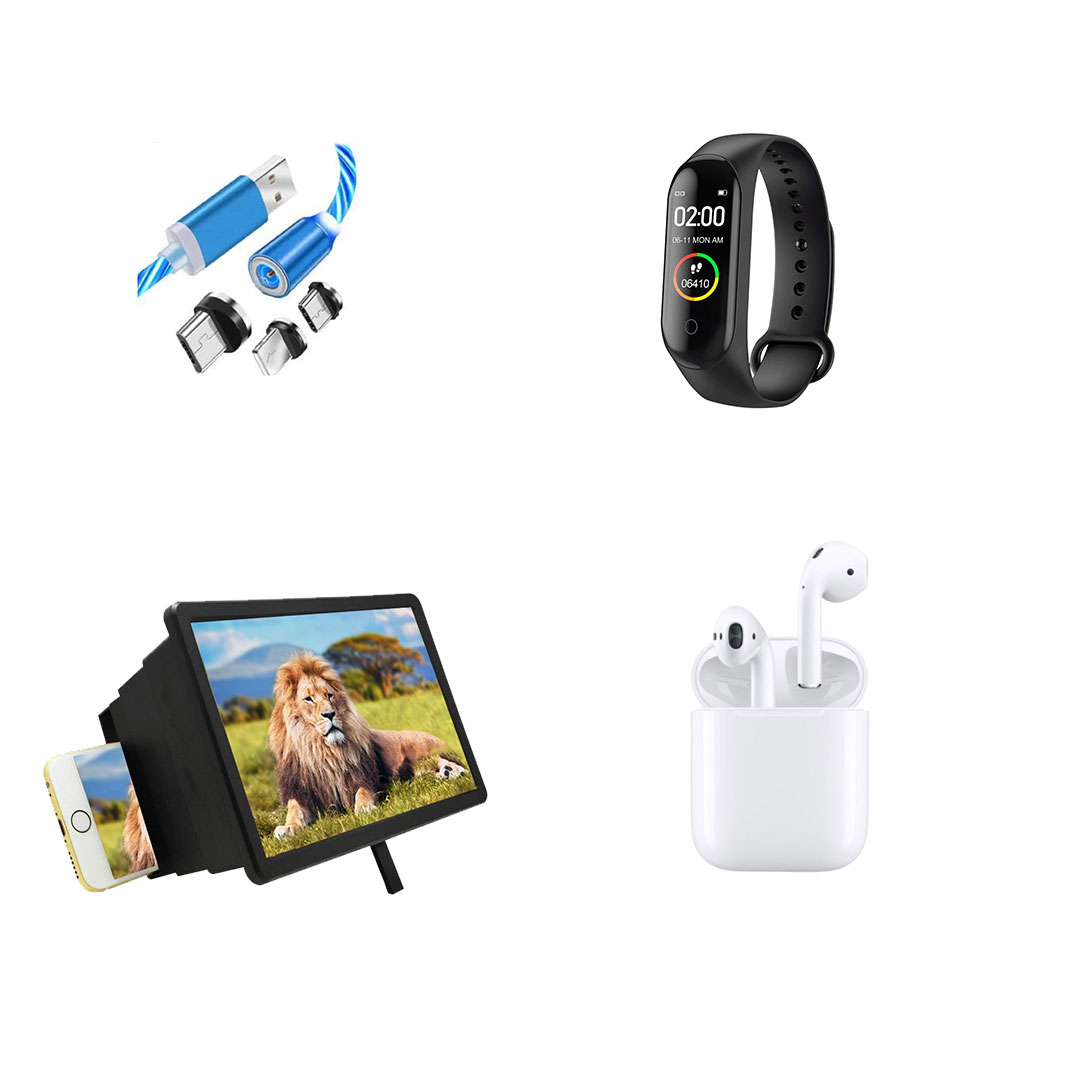 Smart M4 Band + Airpods i11 + 3 Connector Charger Cable + F2 Screen Magnifier Gift
